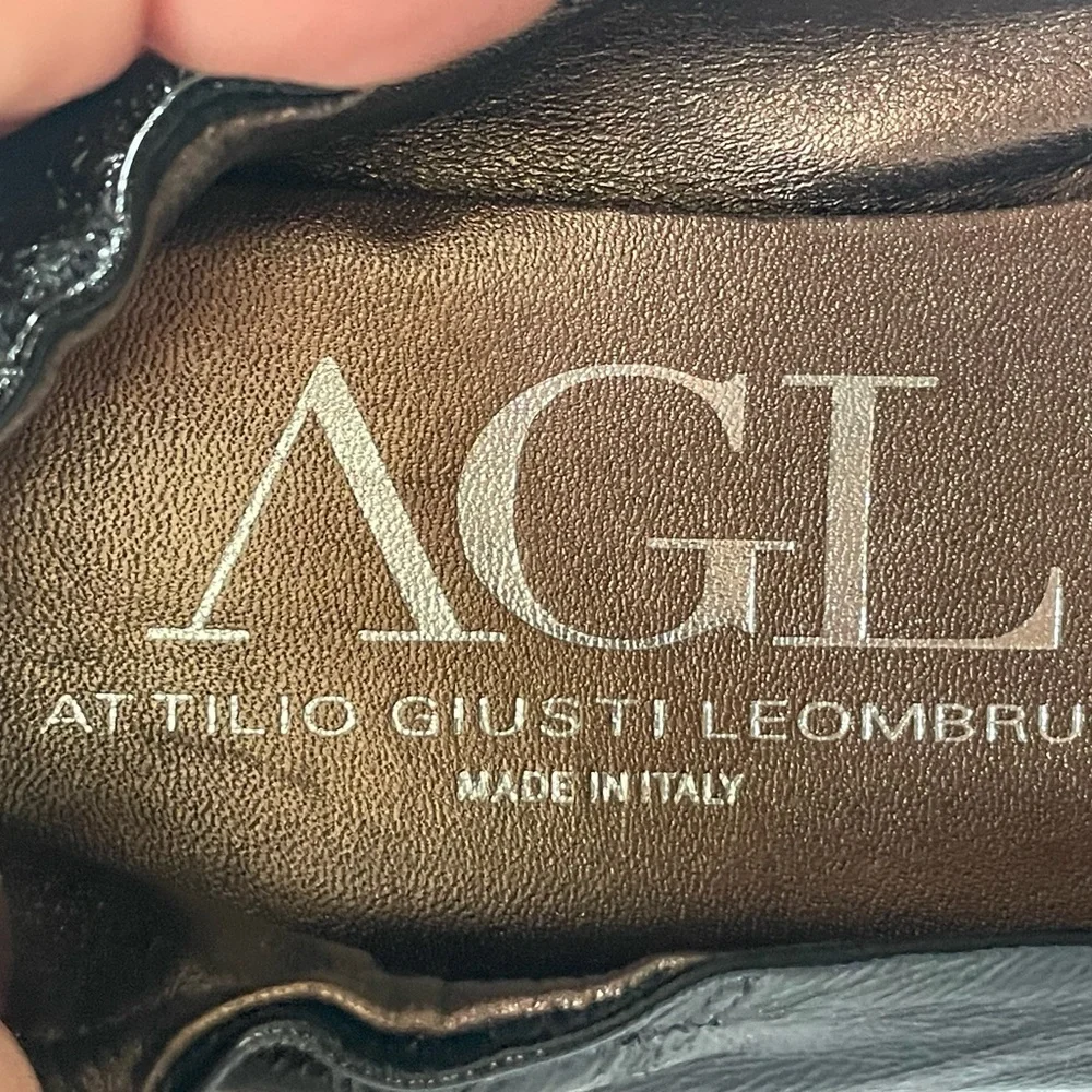 AGL ATTILIO GIUSTI LEOMBRUNI SATIN BOW PATENT LEATHER BALLET FLATS 38